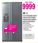 LG Platinum Silver Side By Side Freezer/Fridge With Water & Ice Dispenser (GR-L207FLQ)-511l
