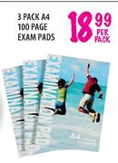 3 Pack A4 100 Page Exam Pads-Per Pack