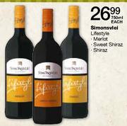 Simonsvlei Lifestyle Merlot/Sweet Shiraz/Shiraz-750ml Each