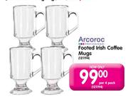 Arcoroc Footed Lrish Coffee Mugs-4Pcs.