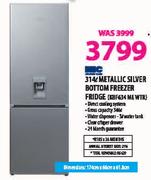KIC Metallic Silver Bottom Freezer Fridge-314Ltr(KBF634 ME WTR)