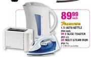Pineware 1.7L Auto Kettle (PAK-834) Or 2 Slice Toaster (PET-22) Or Multi Steam Iron (PSI-70) - Each