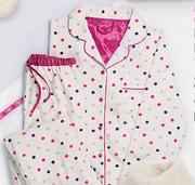Shelly Multi Spot Fleece Button Through PJ's In Penny C