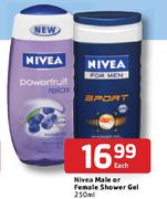 Nivea Male Or Female Shower Gel-250ml Each