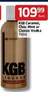 KGB Caramel, Choc Mint Or Classic Vodka-750ml Each