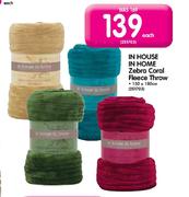 In House In Home Zebra Coral Fleece Throw-Each