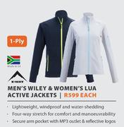 1-Ply K-Way Men's Wiley & Women's Lua Active Jackets-Each