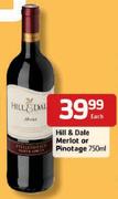 Hill & Dale Merlot or Pinotage-750ml Each
