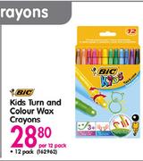 BIC Kids Turn And Colour Wax Crayons-Per 12 Pack