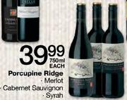 Porcupine Rdge Merlot/Cabernet Sauvignon Sauvignon/Syrah-750ml Each