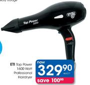 ETI Top Power 1600 Watt Professional Hair Dryer-Each