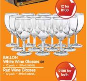 Ballon White Wine 190ml Glasses Or Red Wine 250ml Glasses-Per12 Pack