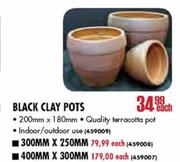 Black Clay Pots-200mm x 180mm Each