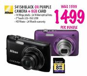 Nikon S4150 Black Or Purple Camera + 8GB Card