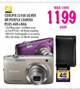 Nikon Coolpix S3100 Silver or Purple Camera Plus 4GB + Bag