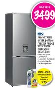 KIC Metallic Silver Bottom Freezer/Fridge With water Dispenser-346Ltr