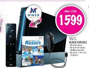 Wii Black Console + Wii Black Remote + Wii Black Run Chuck + Wii Sports + Wii Resort
