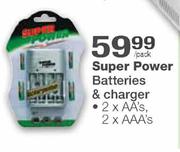 Super Power Batteries & Charger 2xAA's-Per Pack