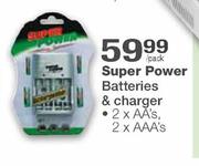 Super Power Batteries & Charger-2xAA's Pack