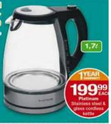 Platinum Stainless Steel & Glass Cordless Kettle-1.7L Each