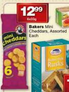 Bakers Mini Cheddars Assorted-6x33g Each 