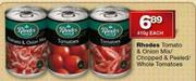 Rhodes Tomato & Onion Mix/Chopped & peeled/Whole Tomatoes-410g Each