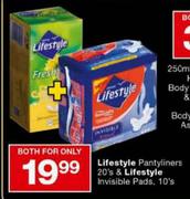 Lifestyle Pantyliners-20's & Lifestyle Invisible Pads-10's