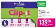 Verbatim Clip-it Flash Drives-3 x 2GB Per Pack