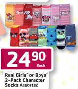 Real Girls' Or Boys' 2-Pack Character Socks-Each