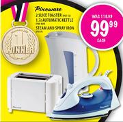 Pineware 2 Slice Toaster,Automatic Kettle-1.7ltr,Steam And Spray Iron Each