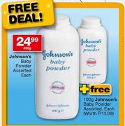 Johnson's Baby Powder Assorted Each-400g + Free Johnson's Baby Powder Assorted, Each-100g