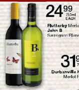 Flutterby Merlot John B Sauvignon Blanc-750ml Each