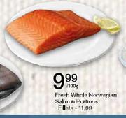 Fresh Whole Norwegian Salmon Portions Fillets-100gm