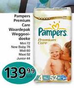 Pampers Premium Care Waardepak Weggooidoeke Mini-72's/New Baby-78's/Midi-60's/Maxi-52's/Junior-44's 