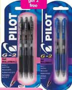 Pilot G2 Black 3 Pack Gel Pens Plus 2 Blue Pens Free-Per 5 Pack
