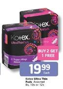 Kotex Ultra Thin Pads Assorted-8's,10's Or12's Pack Each