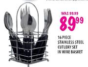 Stainless Steel Cutlery Set In Wire Basket-16 Piece
