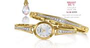 Tempo Watch And Bracelet With 9ct Gold Crystal Pendant