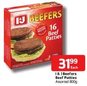 I & J Beefers Beef Patties Assorted-800g Each