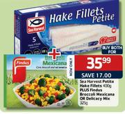 Sea Harvest Petite Hake Fillets-400g Plus Findus Broccoli Mexioana Or Delicacy Mix-325g