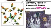 Wall Metal Art Butterfly Round Or Square With Flowers Each