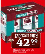 Housebrand Long Life Milk, Assorted-6 x 1 Ltr 