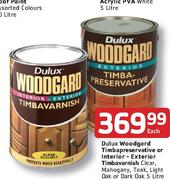 Dulux Woodgard Timbapreservative Or Interior-Exterior Timbavarnish-5 Litre Each