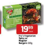 Fry's  Vegetarian Spicy Or Regular Burgers-320g Each