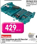 Makita 4.8V Screwdriver Plus 80 Piece Set-Per Set