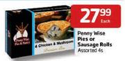Penny Wise Pies Or Sausage Rolls Assorted-4's Each