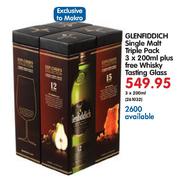 Glenfiddich Single malt Triple Pack-3x200ml Plus Free Whisky Tasting Glass