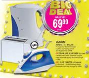 Logik Auto Kettle-1.7L (LAJ-200) or Steam & Spray Iron (LSI-200) or 2 Slice Toaster (LPT200NW)-each