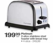 Platinum 4-Slice Stainless Steel Toaster With Bread Tray-Each