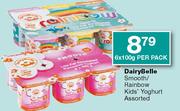 Dairybelle Smooth/Rainbow Kids Yoghurt Assorted-6x100g